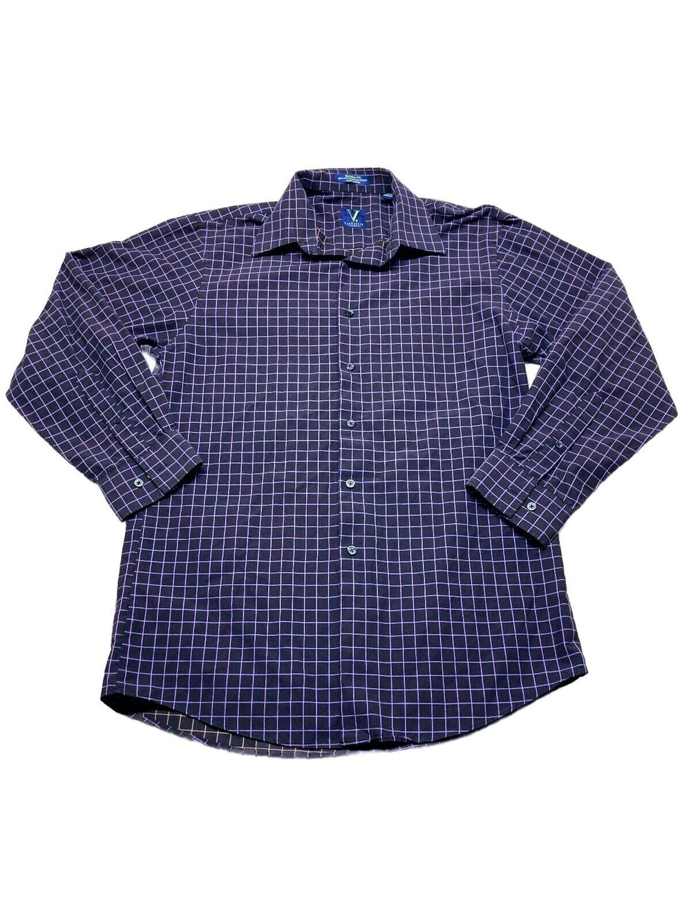 Van Heusen Modern Fit Men's Dress Shirt Size Medium 15-15.5 32/33 Purple Check